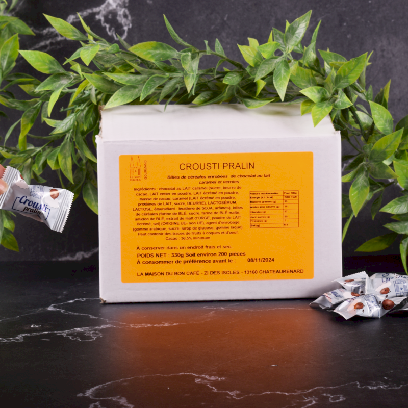 Crousti pralin : billes soufflées enrobées de chocolat 