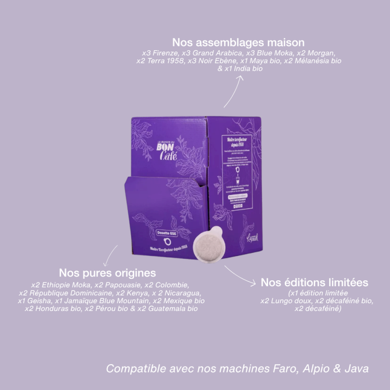 Coffret dégustation : 50 dosettes de café