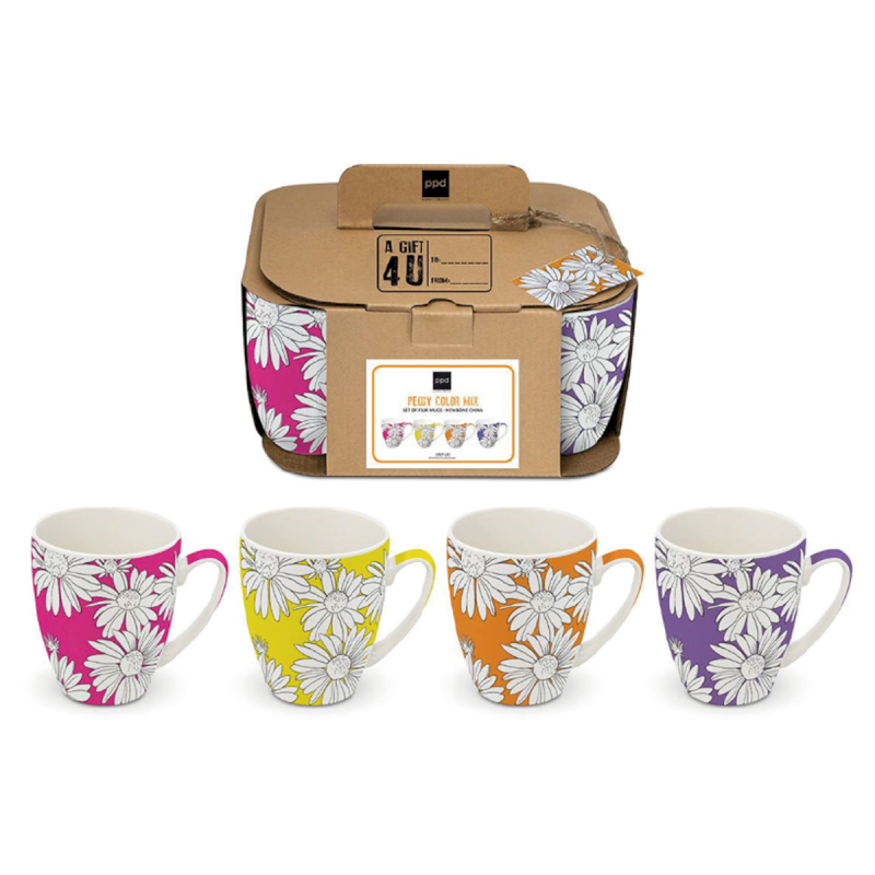 Coffret 4 mugs fleurs