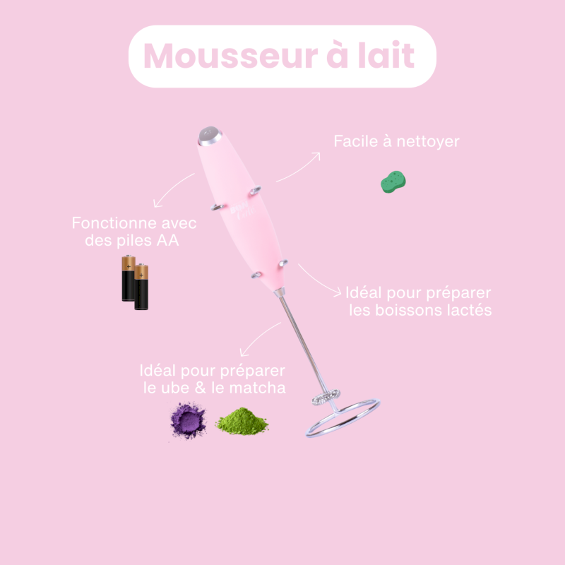 Fouet à lait mousseur électrique rose